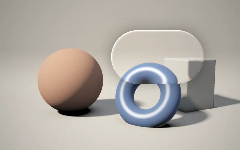 Liquid Glass shader preview: A slab of refractive glass that bends the image beneath it.
