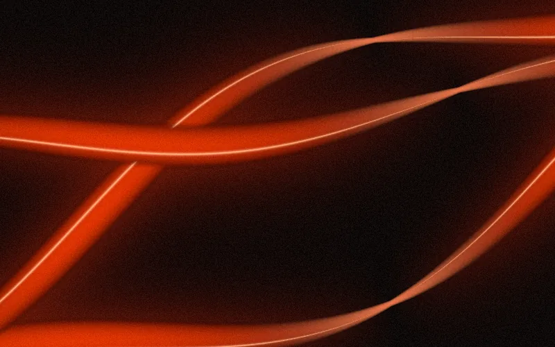 Swoosh shader preview: Satin ribbons of light sweeping through the dark, finished with film grain.