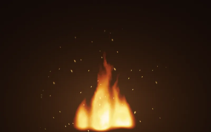 Fire shader preview: Flames from a campfire, a torch or a wall of fire, realistic or cel-shaded.