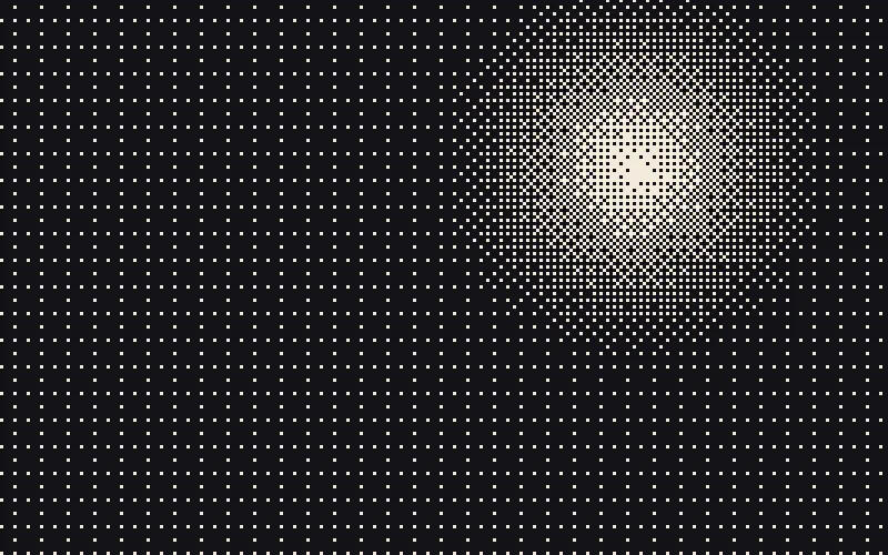 Dither Light shader preview: A 1-bit torch that follows your pointer across a dark surface.