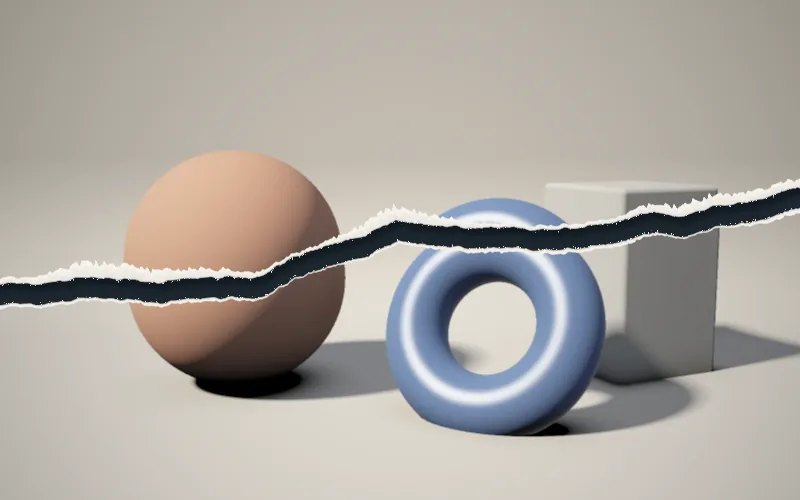 Torn Paper shader preview: Any image, or the layers beneath, torn open along a ragged edge.