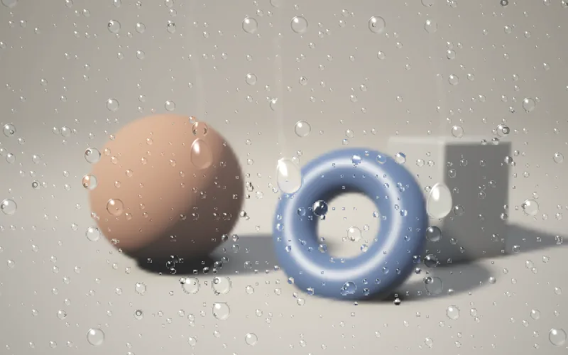 Rain shader preview: Rain on a pane of glass: beads, running drops and streaks, in water, blood, mud or any colour.