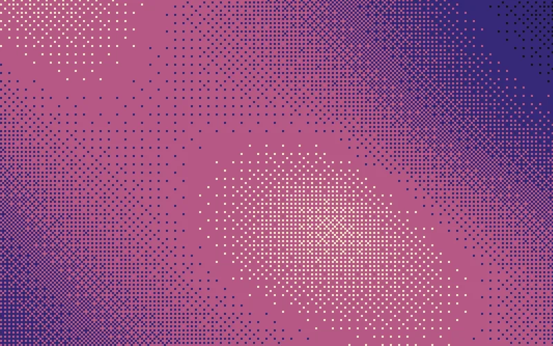 Dither shader preview: Liquid shapes through a strict palette, in crisp ordered dither.