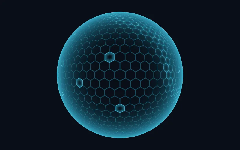 Force Field shader preview: A hexagonal energy shield that lights up where you touch it and ripples when clicked.