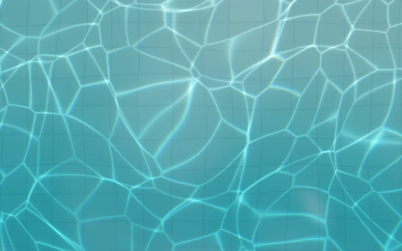 Pool shader preview: Clear water from above, with refraction, caustics and sun glints.
